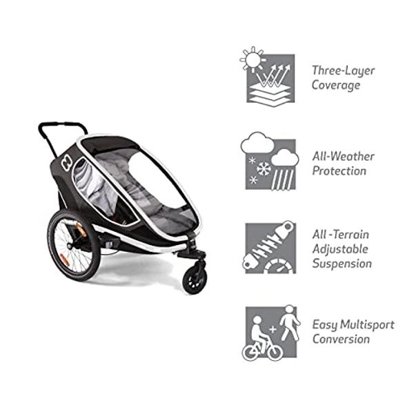 Hamax Outback Two Seat Reclining Multi-Sport Child Bike Trailer + Stroller (Jogger Wheel Sold Separately) (Grey/Black)
