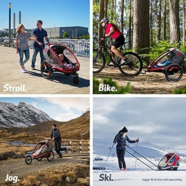 Hamax Outback Two Seat Reclining Multi-Sport Child Bike Trailer + Stroller (Jogger Wheel Sold Separately) (Grey/Black)