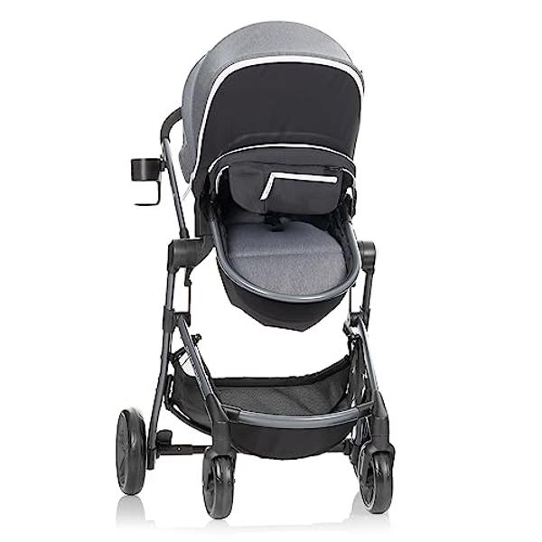 Evenflo Pivot Vizor Modular Reversible Stroller Travel System with LiteMax Infant Car Seat, Available in 6 Modes, Chasse Black