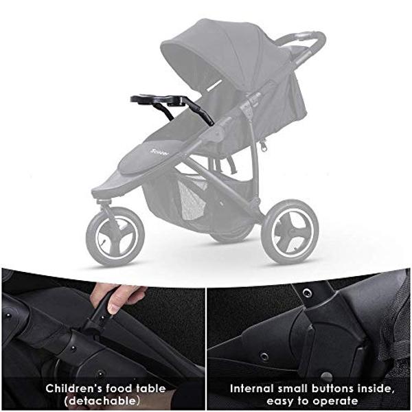 Scozer Jogger Stroller with Dining Plate and Cup Holder Big Storage Basket,Adjustable Awning, Variable Seat and Recliner Lightweight Baby Jogging Stroller,Black