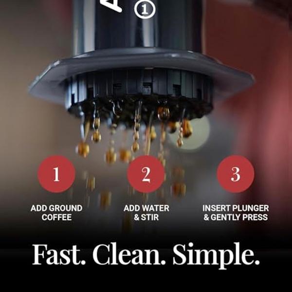 AeroPress Original Coffee and Espresso-style Maker, Barista Level Portable Coffee Maker with Chamber, Plunger, & Filters, Quick Coffee and Espresso Maker