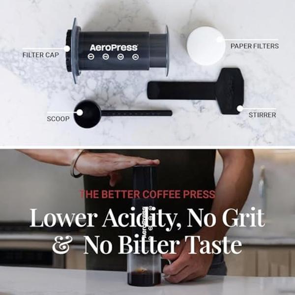 AeroPress Original Coffee and Espresso-style Maker, Barista Level Portable Coffee Maker with Chamber, Plunger, & Filters, Quick Coffee and Espresso Maker