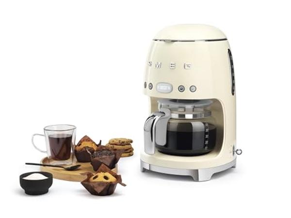 Smeg 50's Retro Style Aesthetic Drip Coffee Machine with 10 Cup Glass Carafe, Auto Start Feature, Keep Warm Plate, and Two Coffee Strength Settings (Cream)