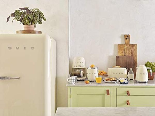 Smeg 50's Retro Style Aesthetic Drip Coffee Machine with 10 Cup Glass Carafe, Auto Start Feature, Keep Warm Plate, and Two Coffee Strength Settings (Cream)