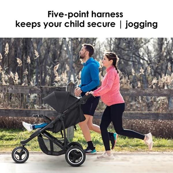 Scozer Jogger Stroller with Dining Plate and Cup Holder Big Storage Basket,Adjustable Awning, Variable Seat and Recliner Lightweight Baby Jogging Stroller,Black