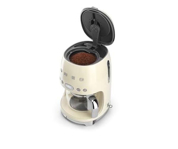 Smeg 50's Retro Style Aesthetic Drip Coffee Machine with 10 Cup Glass Carafe, Auto Start Feature, Keep Warm Plate, and Two Coffee Strength Settings (Cream)