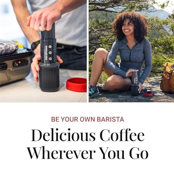 AeroPress Go Travel Coffee Press Kit - 3 in 1 brew method combines French Press, Pourover, Espresso - Full bodied coffee without grit or bitterness - Small portable coffee maker fo