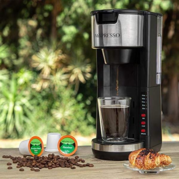 Mixpresso Single Serve Coffee Brewer K-Cup Pods Compatible & Ground Coffee, 30 oz Compact Coffee Maker Single Serve With 5 Brew Sizes Up To 14 Oz, Fits Travel Mug, Adjustable Drip 