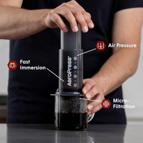 AeroPress Original Coffee and Espresso-style Maker, Barista Level Portable Coffee Maker with Chamber, Plunger, & Filters, Quick Coffee and Espresso Maker