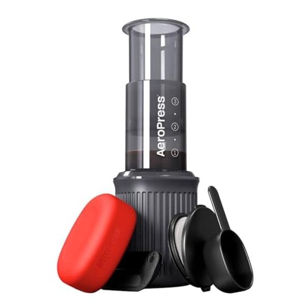 AeroPress Go Travel Coffee Press Kit - 3 in 1 brew method combines French Press, Pourover, Espresso - Full bodied coffee without grit or bitterness - Small portable coffee maker fo