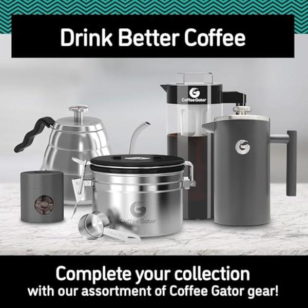 Coffee Gator French Press Coffee Maker - 34oz Double Insulated Stainless Steel Brewer plus Travel Jar Canister, Portable Hot Cold Brew Teapot Cafetera for Coffee Bar Accessories Ki