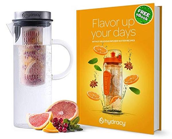 Cold Brew Coffee Maker - Large Glass Infusion Pitcher 1.6 Quarts 52oz - Iced Coffee & Iced Tea Pitcher with Stainless Steel Lid & Fruit Infusion Tube - Perfect for Home or Office