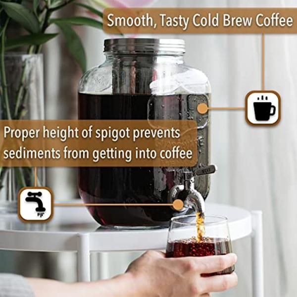 BTaT- Cold Brew Coffee Maker, 1 Gallon Mason Jars Drink Dispenser, Gallon Cold Brew Coffee Maker, Iced Tea Maker, Cold Brew Coffee Carafe, Beverage Dispenser, Glass Dispenser, Cold