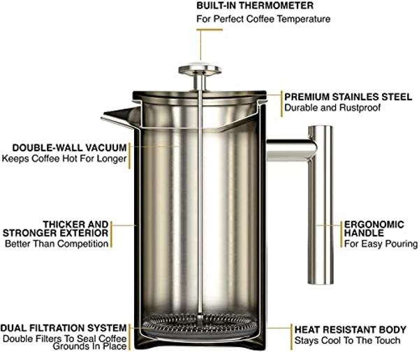 Easyworkz French Press 12 oz Coffee Tea Maker with Borosilicate Glass,Soft Grip Handle