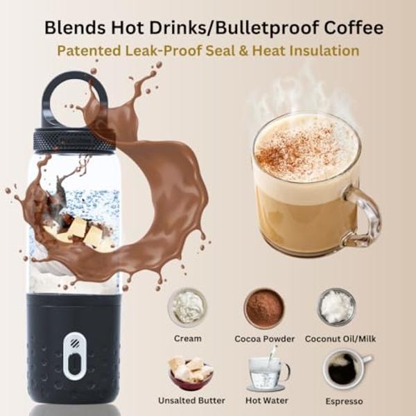 Portable blender, PopBabies Blender for Shakes and Smoothies with 3 Batteries 7500mah USB Rechargeable, Hot and Cold Dual Personal Blender Powerful and Durable 2nd Gen