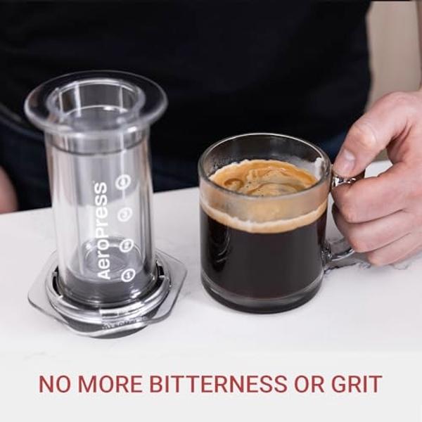 AeroPress Clear Coffee Press – 3 In 1 Brew Method Combines French Press, Pourover, Espresso, Full Bodied Coffee Without Grit or Bitterness, Small Portable Coffee Maker for Camping 