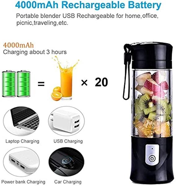 Portable Blender,Toycol Mini Personal Size Blenders for Smoothies and Shakes,USB Travel Juicer Cup Fruit Juice Mixer with 6 Updated Blades,usb Blender 13.5Oz Bottle (Black)