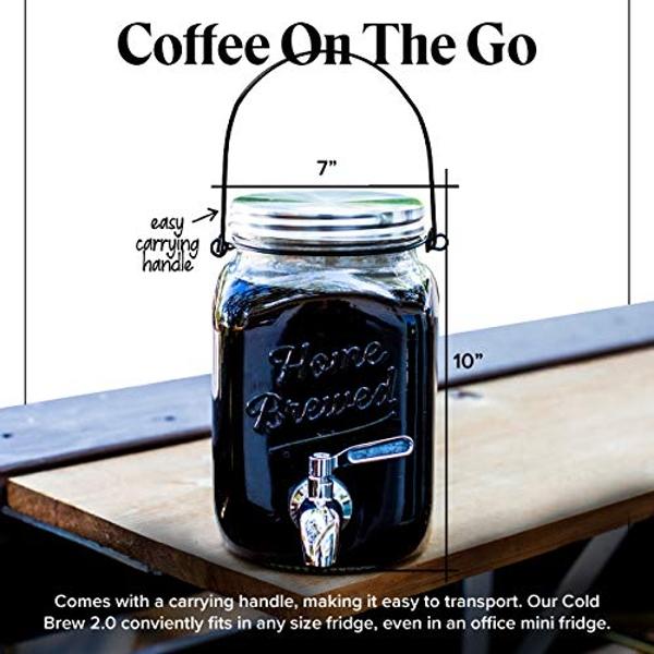 Willow & Everett Cold Brew Coffee & Iced-Tea Maker Pitcher, 2 L Glass Dispenser w/Metal Spigot & Mesh Filter Iced Coffee & Sun Tea Brewing System