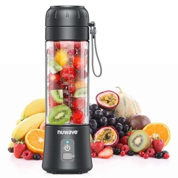 Nuwave Portable Blender for Smoothies and Shakes, 2025 New & Improved, 16 OZ On-The-Go Small Juice MIni with 6 Blades, Rechargeable, BPA-Free, Leak-Proof Lid, for Gym, Kitchen, Off