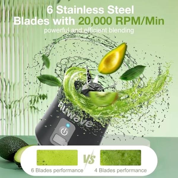 Nuwave Portable Blender for Smoothies and Shakes, 2025 New & Improved, 16 OZ On-The-Go Small Juice MIni with 6 Blades, Rechargeable, BPA-Free, Leak-Proof Lid, for Gym, Kitchen, Off