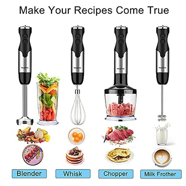 Keylitos 5 in1 Immersion Hand Blender, Powerful 12 Speed Handheld Stick Blender with 304 Stainless Steel Blades, Chopper, Beaker, Whisk and Milk Frother for Smoothie, Baby Food, Sa