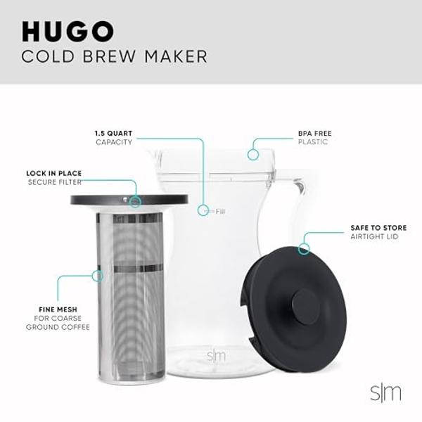 Simple Modern Hugo Cold Brew Coffee Maker | Airtight Pitcher with Fine Mesh Filter | Iced Tea Brewer | 1.5 Quart