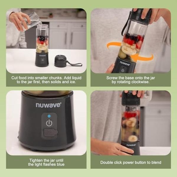 Nuwave Portable Blender for Smoothies and Shakes, 2025 New & Improved, 16 OZ On-The-Go Small Juice MIni with 6 Blades, Rechargeable, BPA-Free, Leak-Proof Lid, for Gym, Kitchen, Off