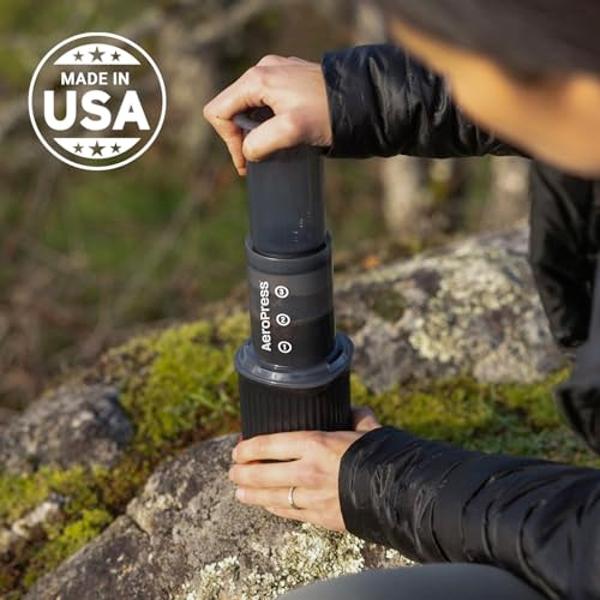 AeroPress Go Travel Coffee Press Kit - 3 in 1 brew method combines French Press, Pourover, Espresso - Full bodied coffee without grit or bitterness - Small portable coffee maker fo