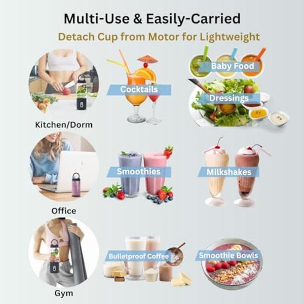 Portable blender, PopBabies Blender for Shakes and Smoothies with 3 Batteries 7500mah USB Rechargeable, Hot and Cold Dual Personal Blender Powerful and Durable 2nd Gen