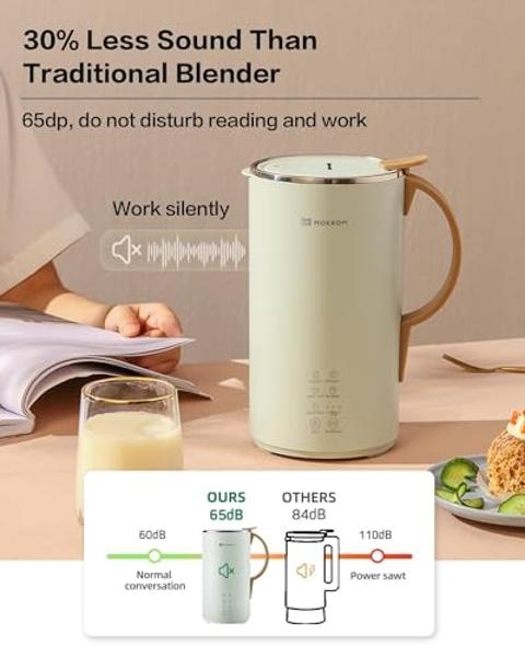 MOKKOM Automatic Nut Milk Maker, 20 oz Soy Milk Maker, Homemade Almond, Oat, Coconut, Soy, Plant-Based Milk and Dairy Free Beverages, Almond Milk Maker with Delay Start/Boild Water
