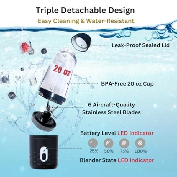 Portable blender, PopBabies Blender for Shakes and Smoothies with 3 Batteries 7500mah USB Rechargeable, Hot and Cold Dual Personal Blender Powerful and Durable 2nd Gen