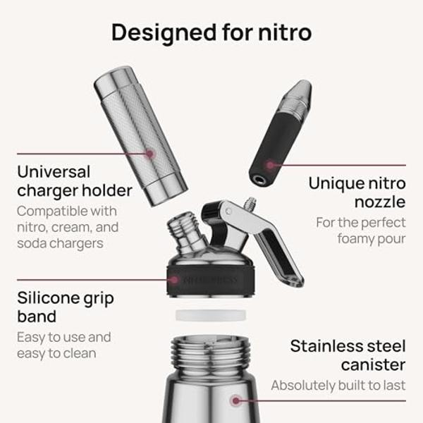Hatfields London NitroPress Nitro Cold Brew Maker And Dispenser, Nitro Machine, Cold Brew Kit with 40 Nitro Chargers
