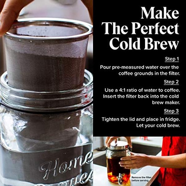 Willow & Everett Cold Brew Coffee & Iced-Tea Maker Pitcher, 2 L Glass Dispenser w/Metal Spigot & Mesh Filter Iced Coffee & Sun Tea Brewing System