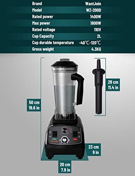 WantJoin Professional Blender, 68oz Commercial Blender for kitchen Max 1800W High Power Home and Commercial with Timer, Smoothie Maker 2200ml for Crushing Ice, Frozen Dessert, Soup