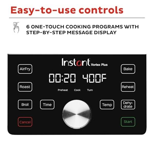 Instant Pot Vortex Plus 6QT XL Air Fryer, 6-in-1, Broils, Dehydrates, Crisps, Roasts, Reheats, Bakes for Quick Easy Meals, 100+ In-App Recipes, Dishwasher-Safe, from the Makers of 