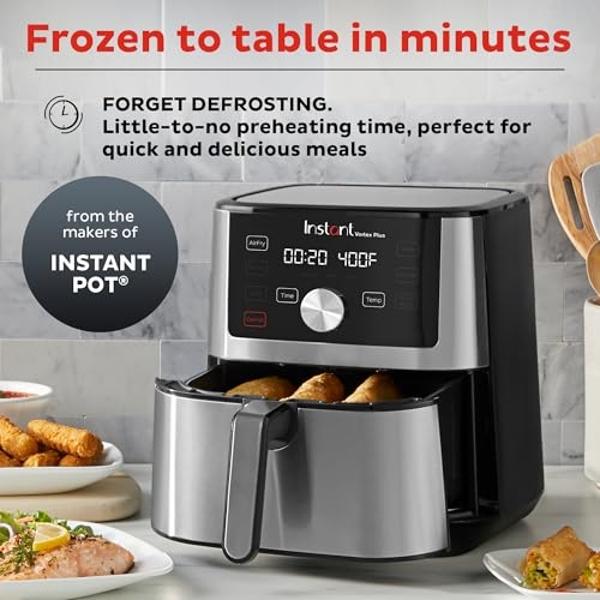 Instant Pot Vortex Plus 6QT XL Air Fryer, 6-in-1, Broils, Dehydrates, Crisps, Roasts, Reheats, Bakes for Quick Easy Meals, 100+ In-App Recipes, Dishwasher-Safe, from the Makers of 