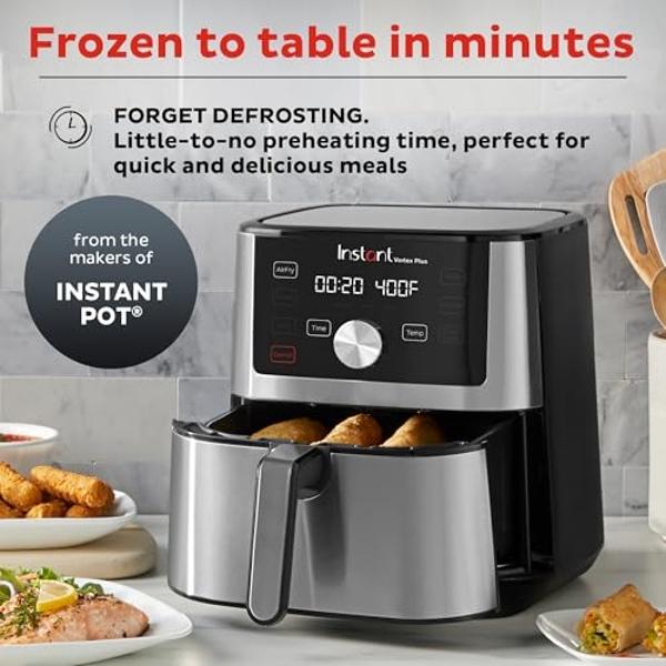 Instant Pot Vortex Plus 4QT Air Fryer, Custom Program Options, 6-in-1 Functions Crisps, Broils, Roasts, Dehydrates, Bakes, Reheats, 100+ In-App Recipes, from the Makers of Instant 