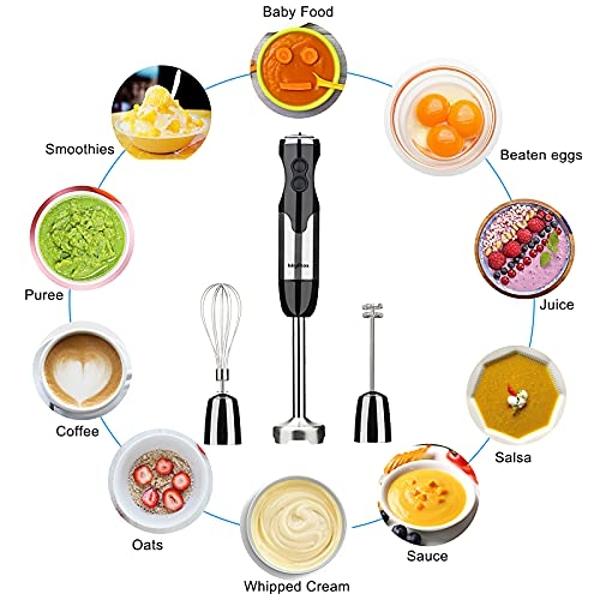 Keylitos 5 in1 Immersion Hand Blender, Powerful 12 Speed Handheld Stick Blender with 304 Stainless Steel Blades, Chopper, Beaker, Whisk and Milk Frother for Smoothie, Baby Food, Sa