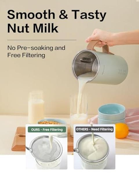 MOKKOM Automatic Nut Milk Maker, 20 oz Soy Milk Maker, Homemade Almond, Oat, Coconut, Soy, Plant-Based Milk and Dairy Free Beverages, Almond Milk Maker with Delay Start/Boild Water