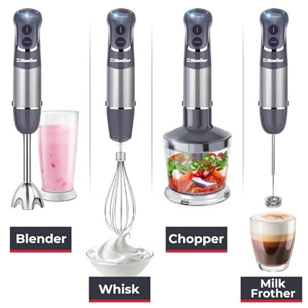 Mueller Multistick 800W 4-in-1 Immersion Blender Handheld, 12 Speed Hand Mixer - Turbo Boost, Heaviest Duty Copper Motor, Titanium Blades Hand Blender, Milk Frother Wand, Whisk, Be