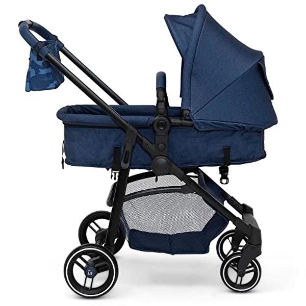 GAP babyGap 2-in-1 Carriage Stroller - Car Seat Compatible - Easy One-Handed Fold - Lightweight Stoller with Oversized Canopy & Reclining Seat - Made with Sustainable Materials, Na
