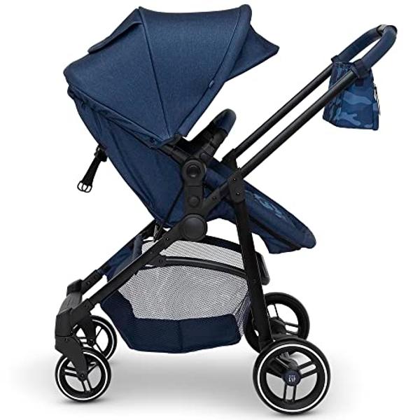 GAP babyGap 2-in-1 Carriage Stroller - Car Seat Compatible - Easy One-Handed Fold - Lightweight Stoller with Oversized Canopy & Reclining Seat - Made with Sustainable Materials, Na
