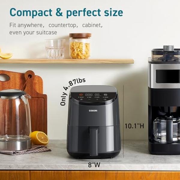 COSORI Air Fryer 2.1 QT, Small & Mini 4-in-1 airfryer Ideal for Simple Meals and Snack, Easy to Leftover Food to Crispy, Up to 97% Less Oil, 30 In-App Recipes, Nonstick & Dishwashe
