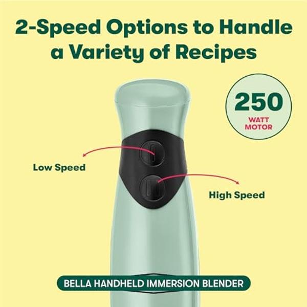 bella Immersion Blender, Portable Mixer and Emulsifier with Whisk Attachment, 2 Speed, Electric Handheld Juicer, Shakes, Baby Food and Smoothie Maker, Stainless Steel, BPA Free, 25