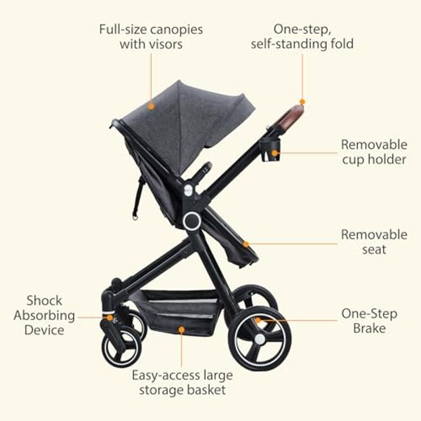 Baby Trend Infant and Toddler Double Stroller & 2 Car Seat Combo, 3 Pc Set, Khaki - Portable and Lightweight Stroller Duo and Car Seat Travel System Tandem
