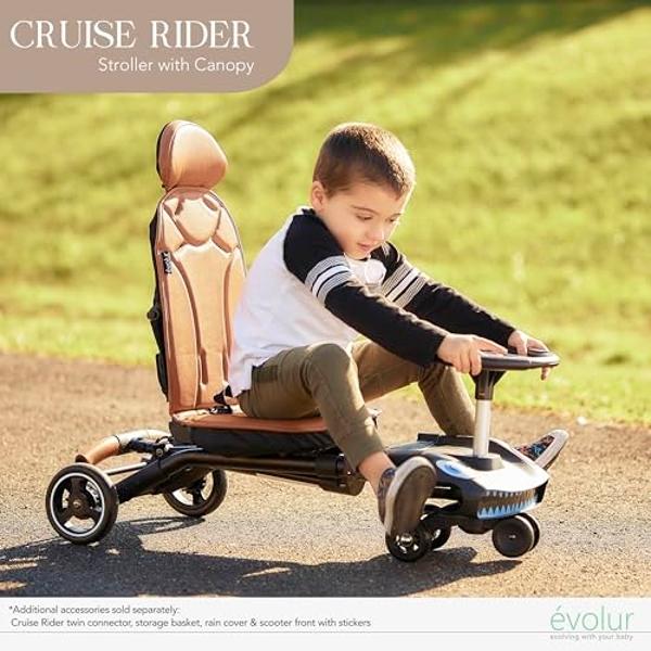 Evolur Cruise Rider Stroller with Canopy, Lightweight Umbrella Stroller with Compact Fold, Easy to Carry Travel Stroller - Cognac