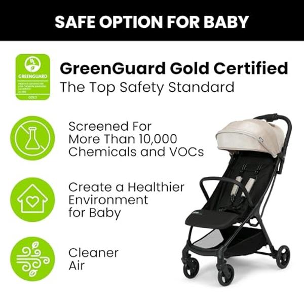 Jeep Altitude Compact Travel Stroller by Delta Children Greenguard Gold, Easy One Hand Fold, Lightweight, Extendable Canopy with Peek-a-Boo Window, Reclining Seat, 4 Wheel Suspensi