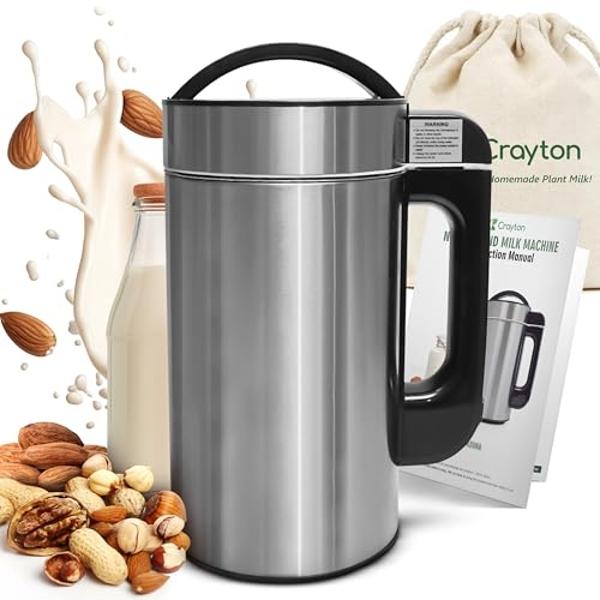Crayton Nut Milk Maker Machine with Built-in Strainer, 51oz/ 1.5L Stainless Steel Almond Milk Maker for Soy, Almond, Oat, Cashew Nut Milks & More, 7-in-1 Multi-Functional, 6-7 Cups