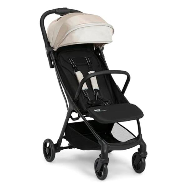 Jeep Altitude Compact Travel Stroller by Delta Children Greenguard Gold, Easy One Hand Fold, Lightweight, Extendable Canopy with Peek-a-Boo Window, Reclining Seat, 4 Wheel Suspensi