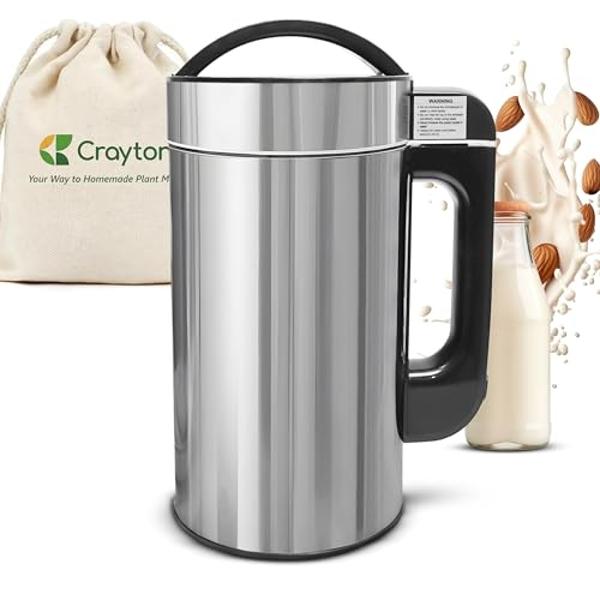 Crayton Nut Milk Maker Machine with Built-in Strainer, 51oz/ 1.5L Stainless Steel Almond Milk Maker for Soy, Almond, Oat, Cashew Nut Milks & More, 7-in-1 Multi-Functional, 6-7 Cups